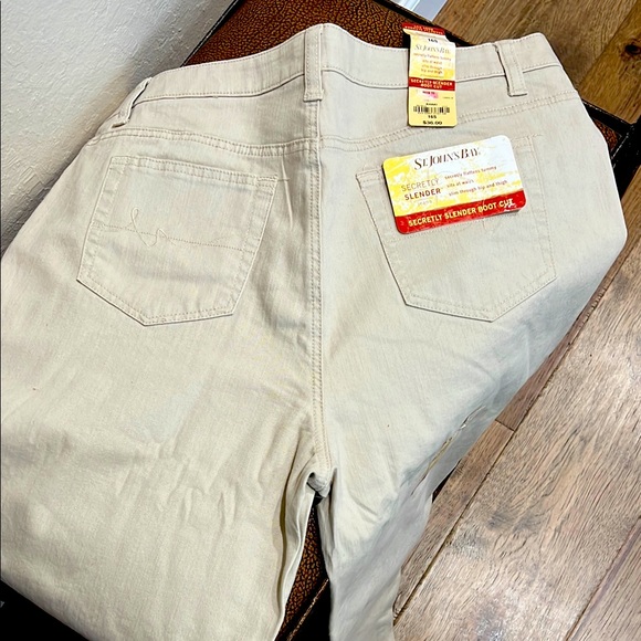 St. John's Bay Denim - New St John’s Bay Secretly Slender Beige Bootcut Jeans slim through hip & thigh!